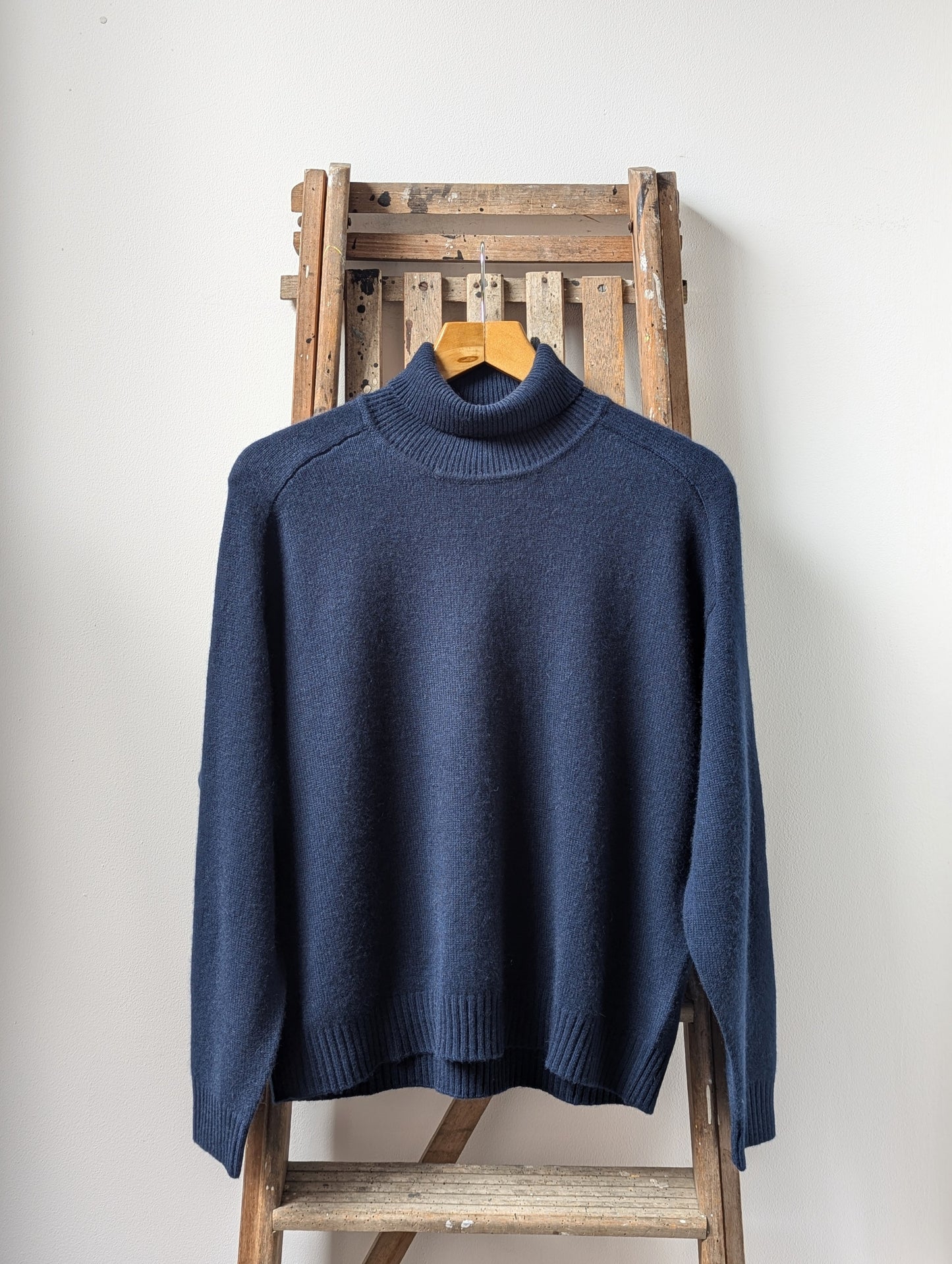 Navy Cashmere Saddle Roll-Collar Jumper