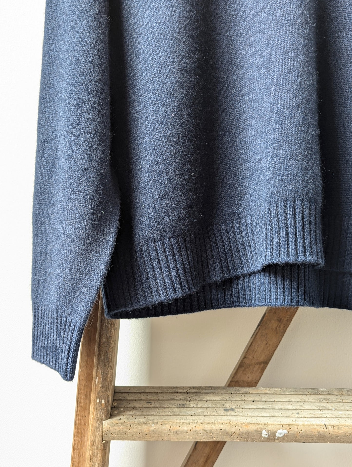 Navy Cashmere Saddle Roll-Collar Jumper