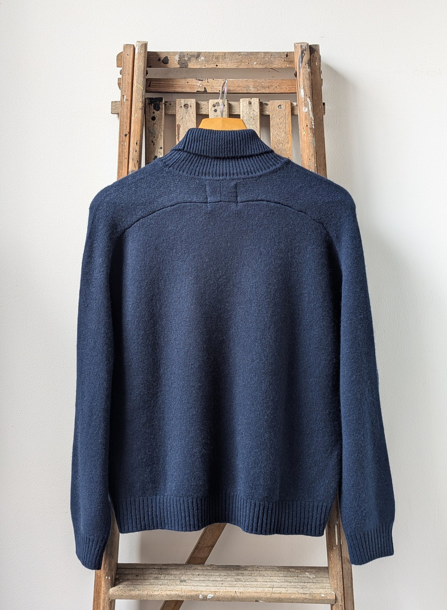 Navy Cashmere Saddle Roll-Collar Jumper