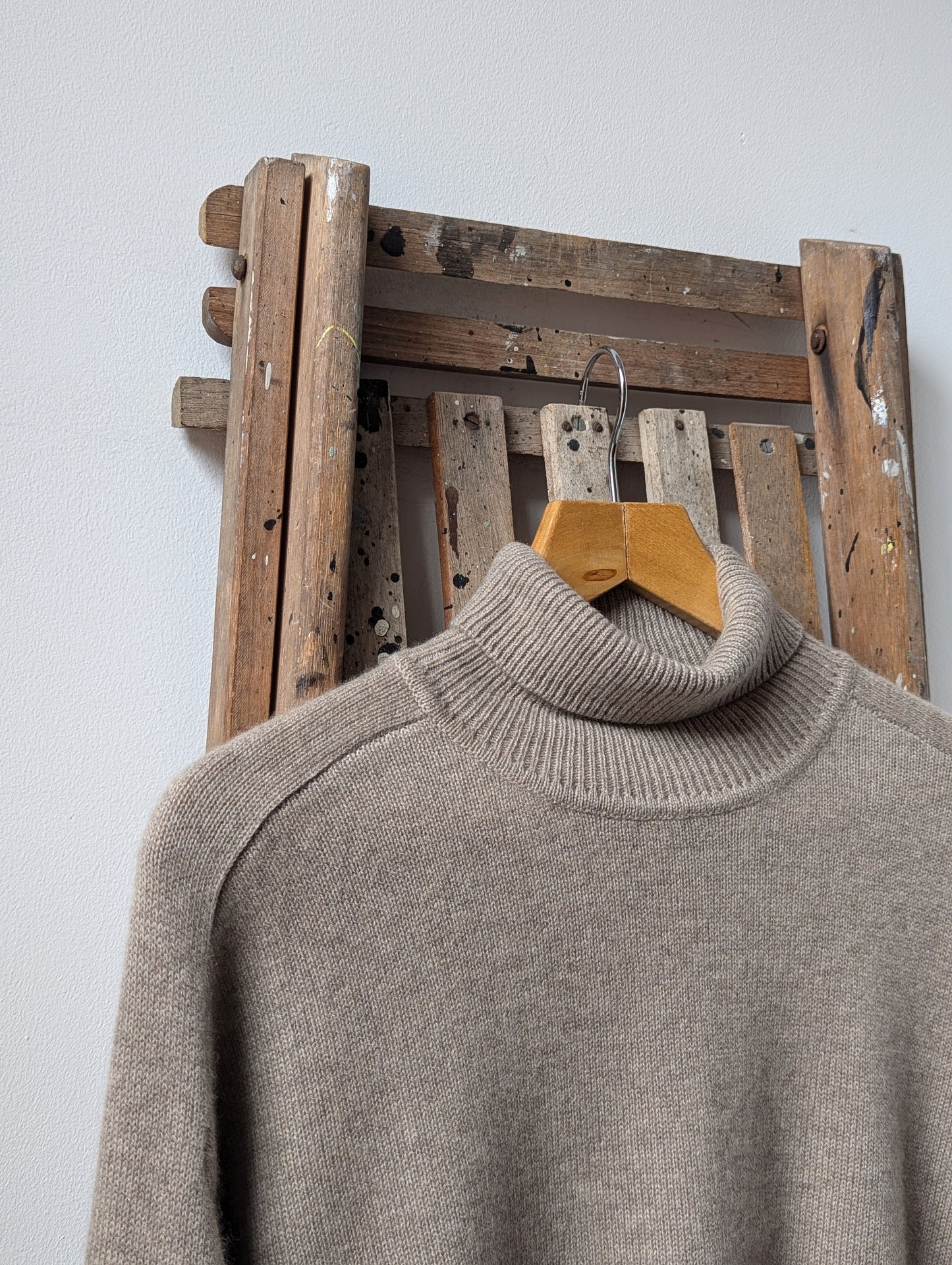 Organic Light Brown Cashmere Roll-Collar Jumper