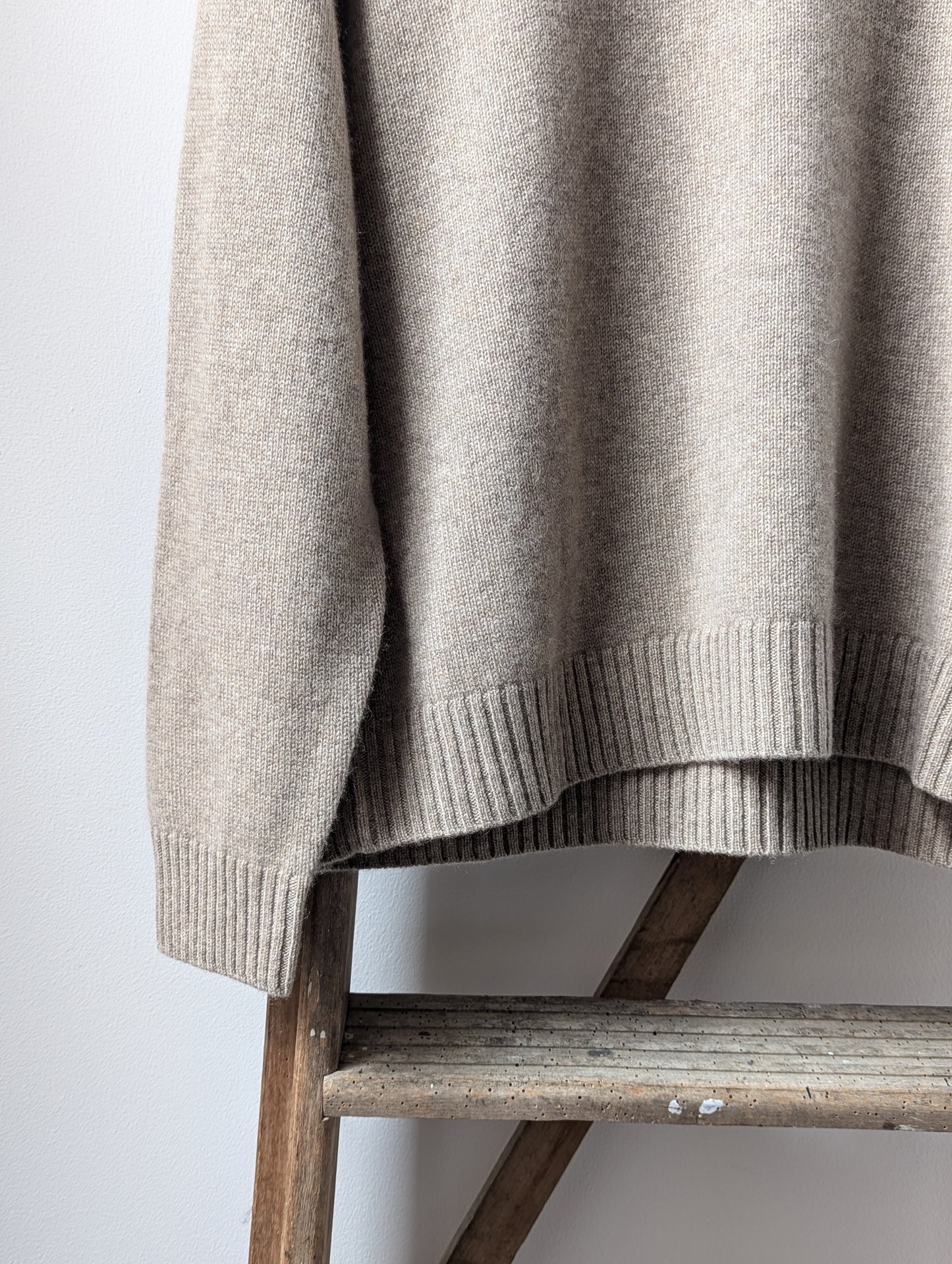 Organic Light Brown Cashmere Roll-Collar Jumper