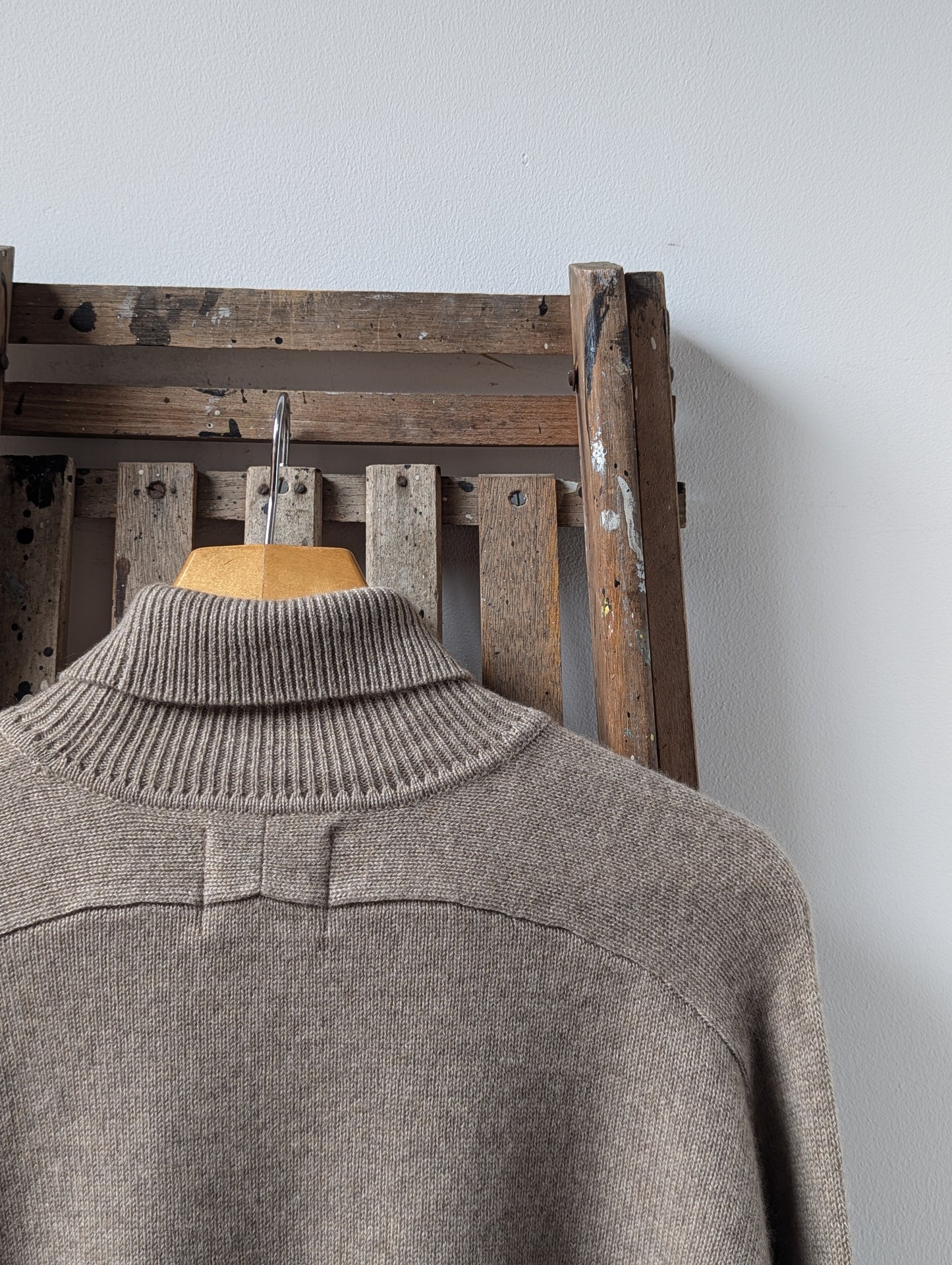 Organic Light Brown Cashmere Roll-Collar Jumper