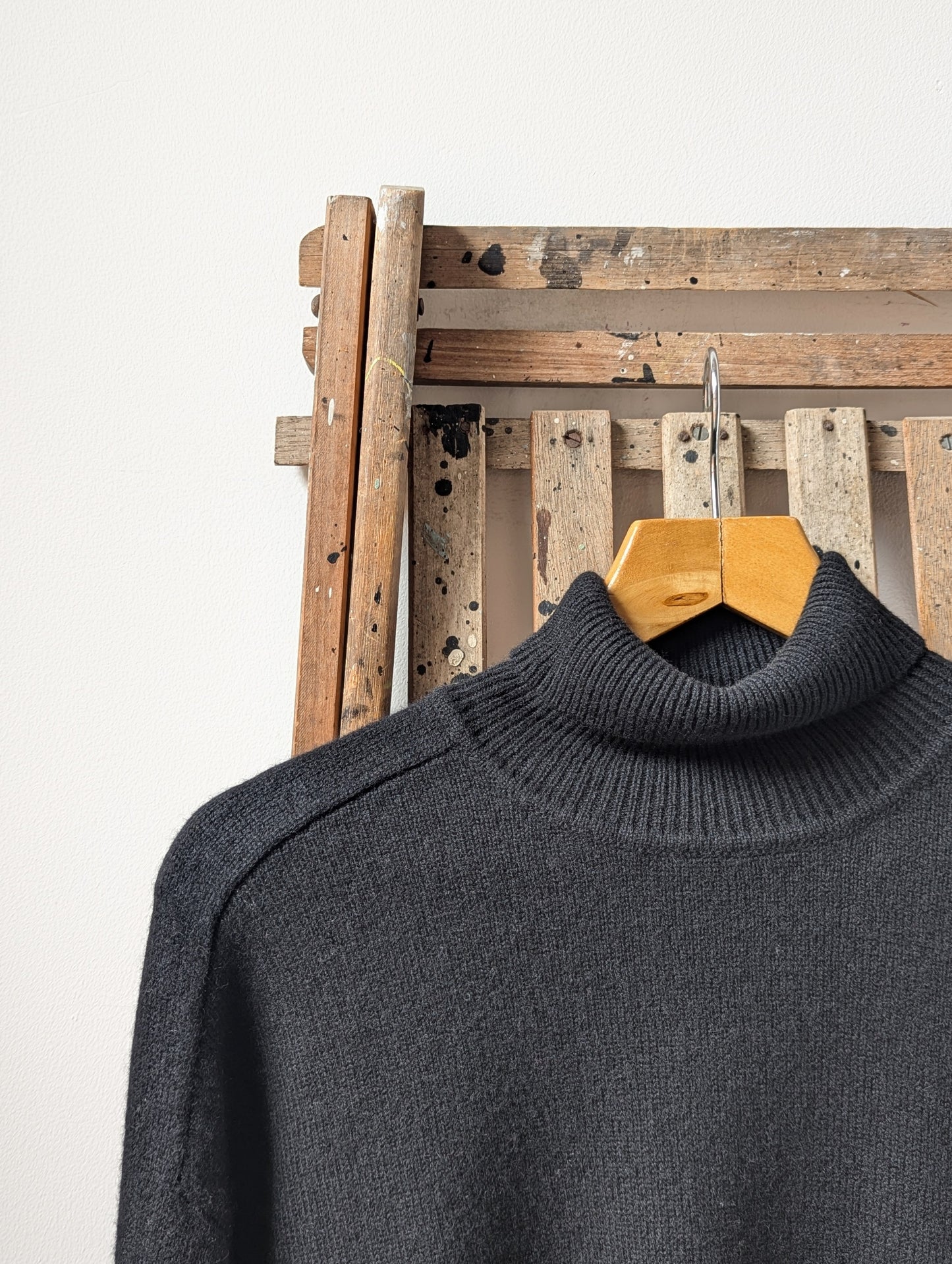 Black Cashmere Saddle Roll-Collar Jumper