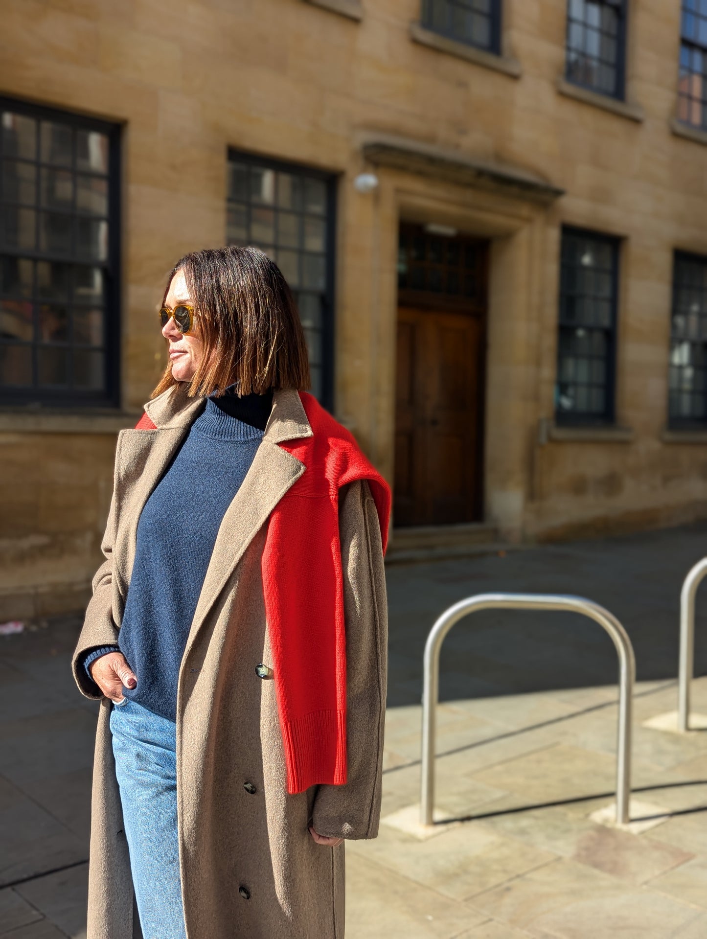 Navy Cashmere Saddle Roll-Collar Jumper