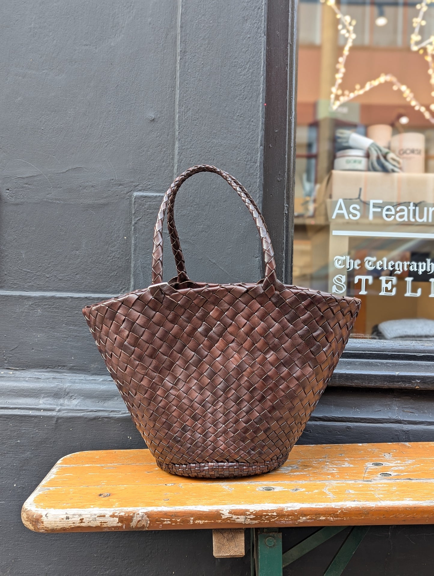 Egola Dark Brown Woven Leather Bag