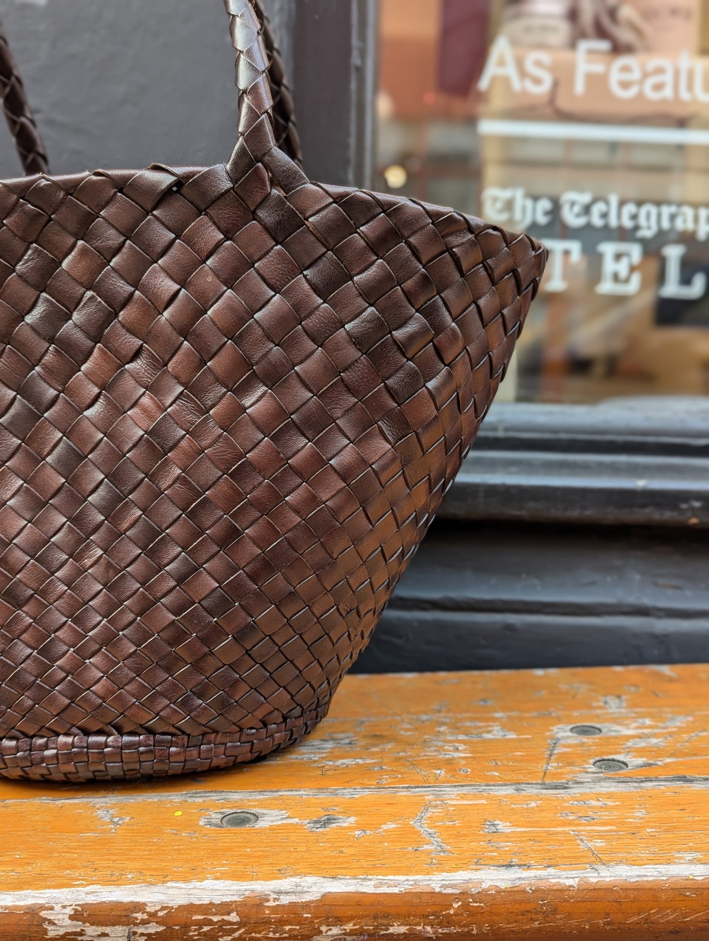 Egola Dark Brown Woven Leather Bag