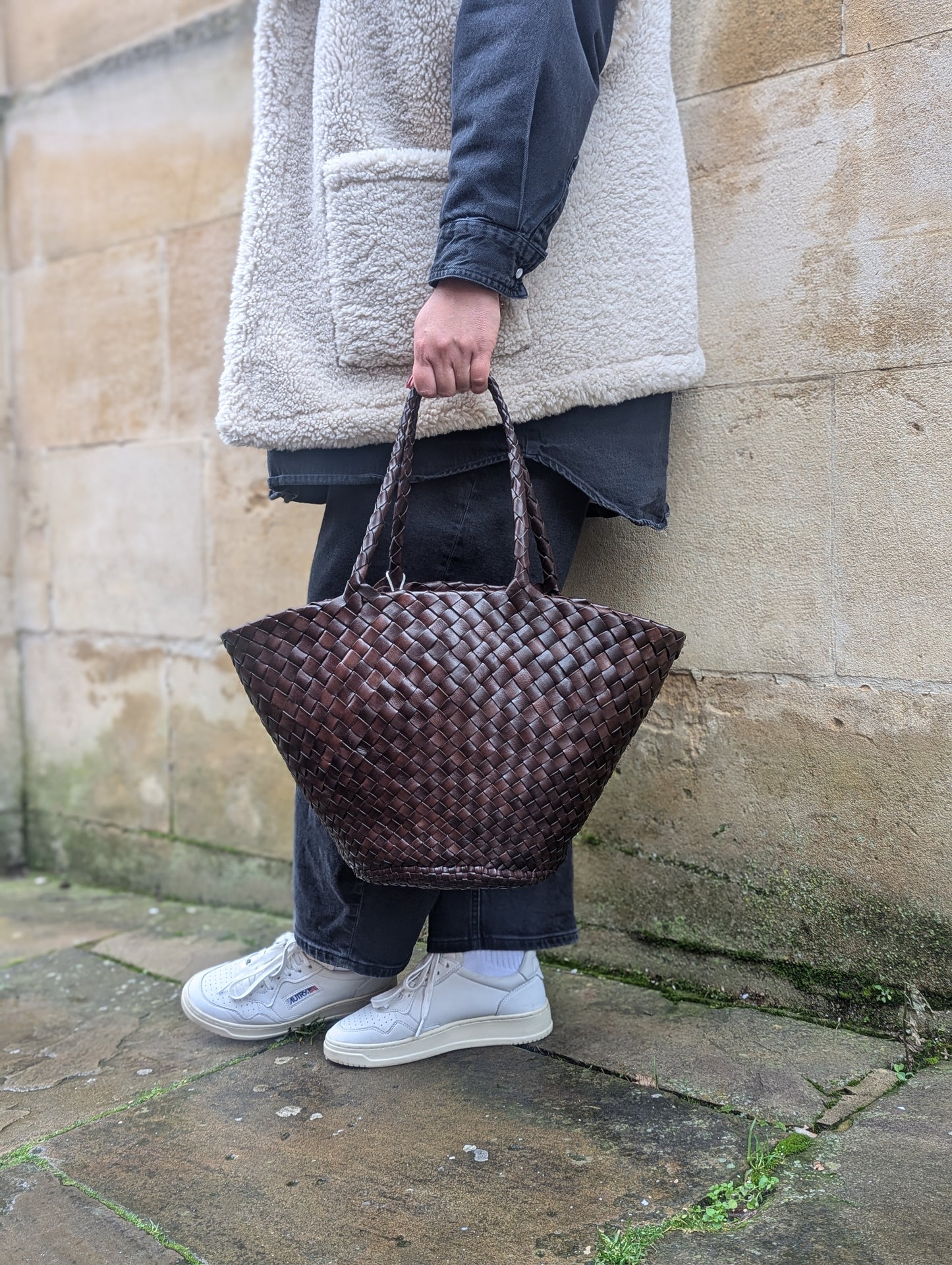 Egola Dark Brown Woven Leather Bag