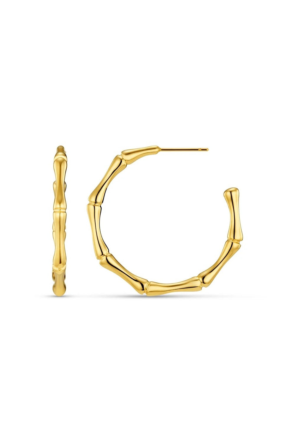 Gold hoop earrings on a white background