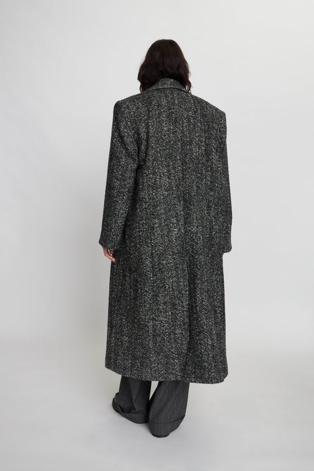 Oversized Black Woven Tailored Coat