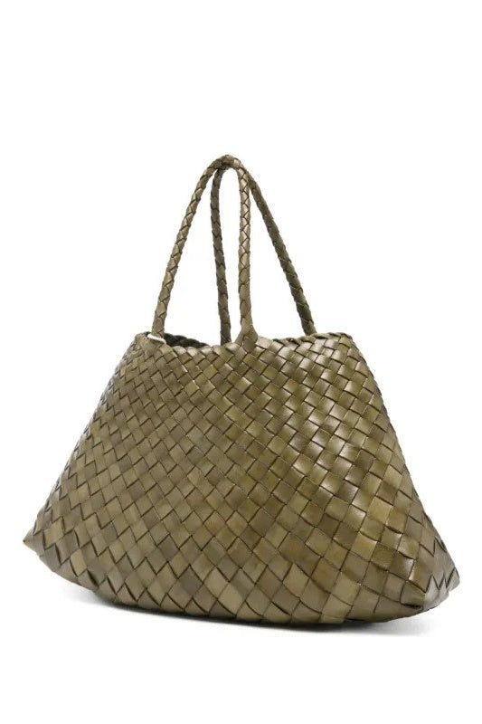 Woven handbag on a white background