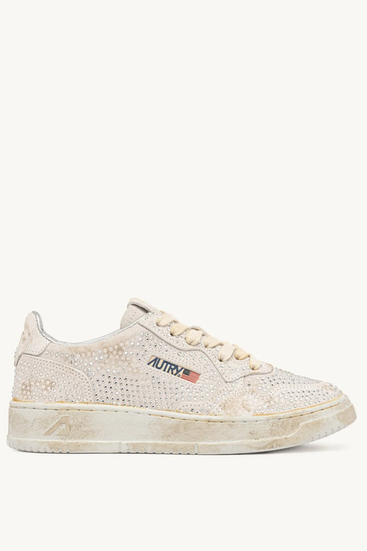 Medalist White Low Crystal Micro Rhinestones Sneakers