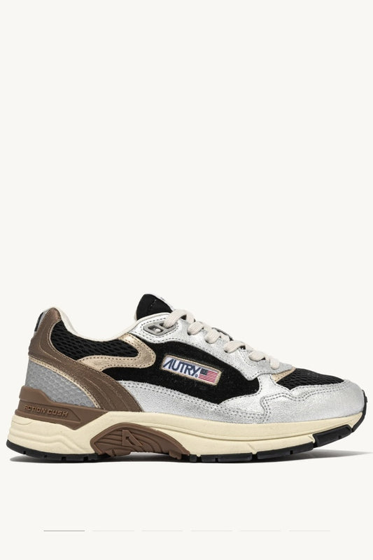 Hyperway Sneakers in Black and Silver Laminated Leather and Mesh