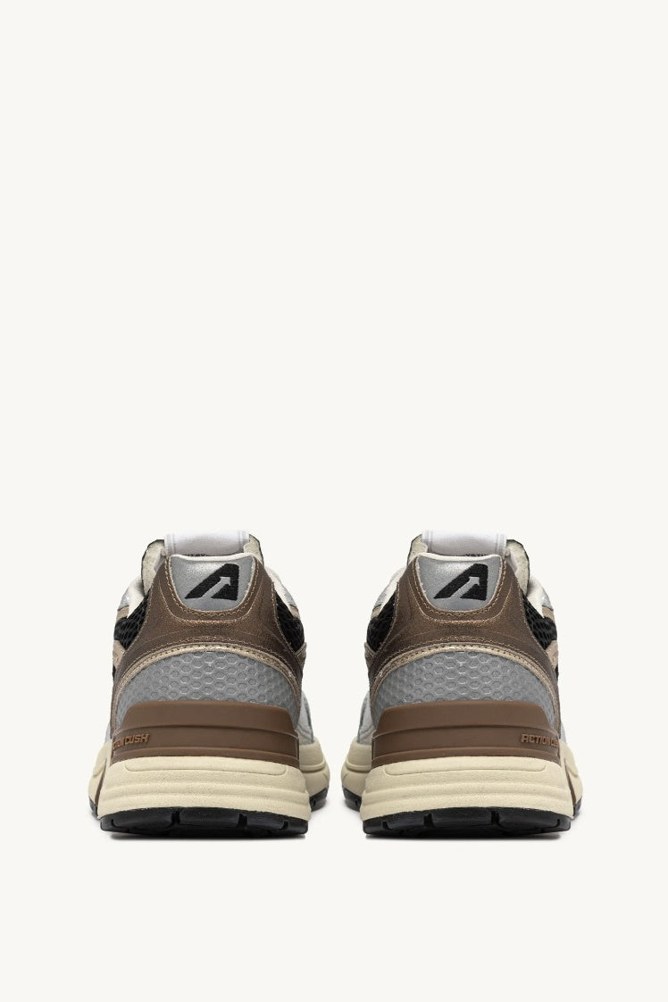 Hyperway Sneakers in Black and Silver Laminated Leather and Mesh