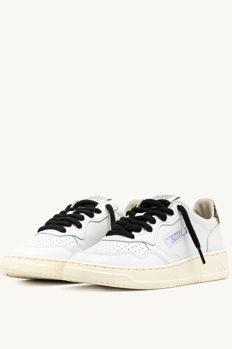 Medalist Low White Leather and Leopard Sneakers
