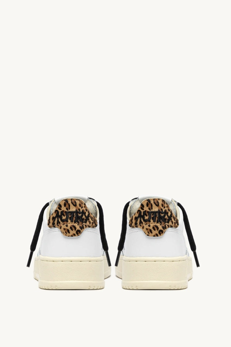 Medalist Low White Leather and Leopard Sneakers