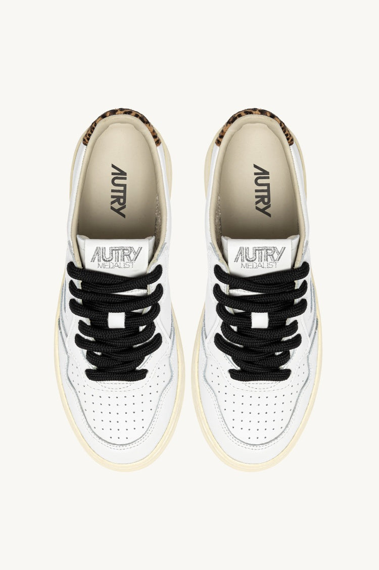 Medalist Low White Leather and Leopard Sneakers