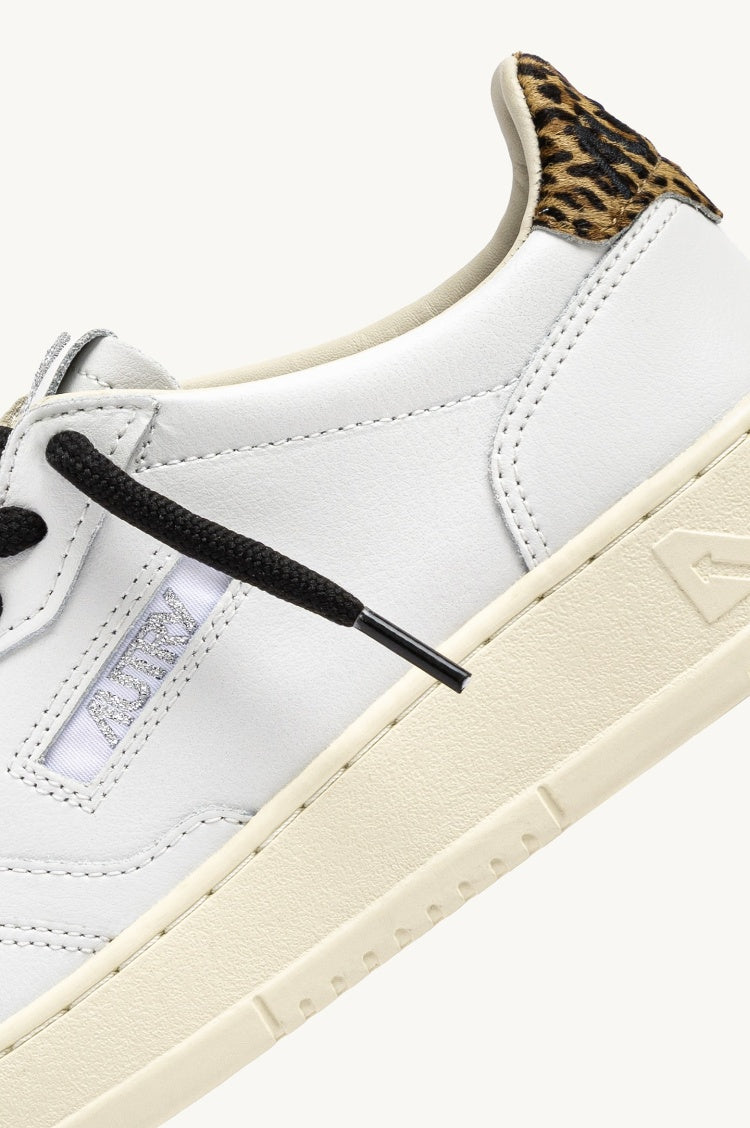 Medalist Low White Leather and Leopard Sneakers
