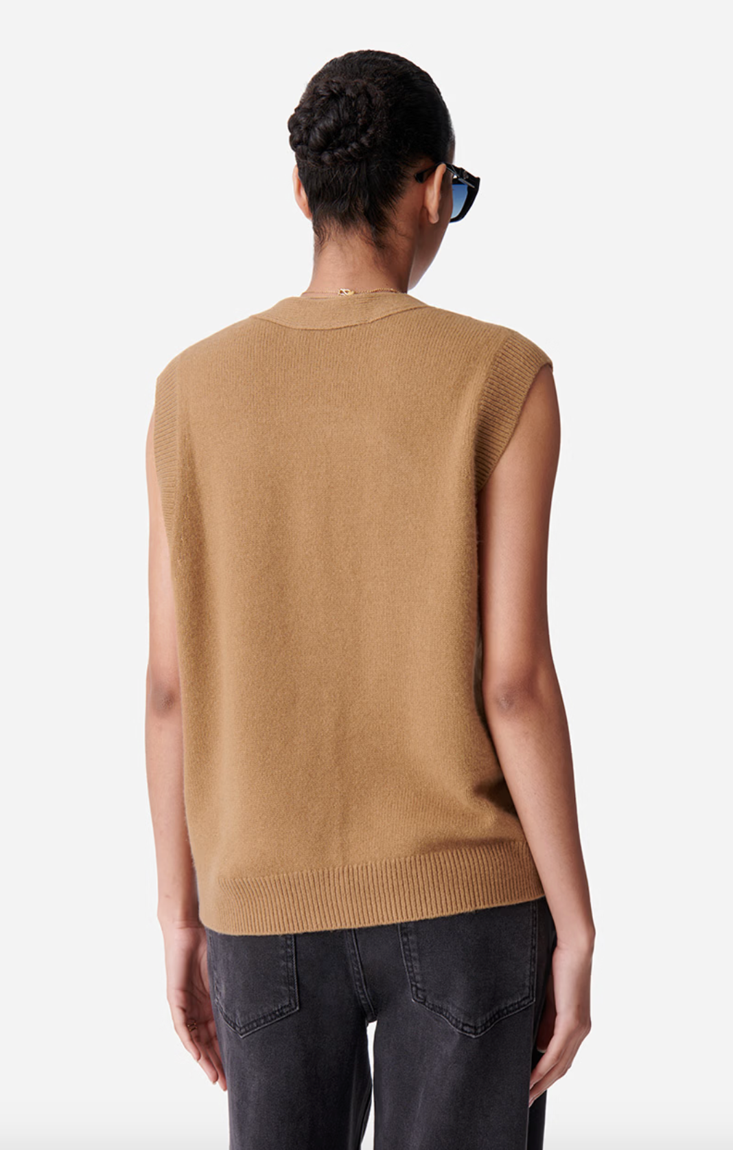 Dashley Sleeveless Camel Cardigan