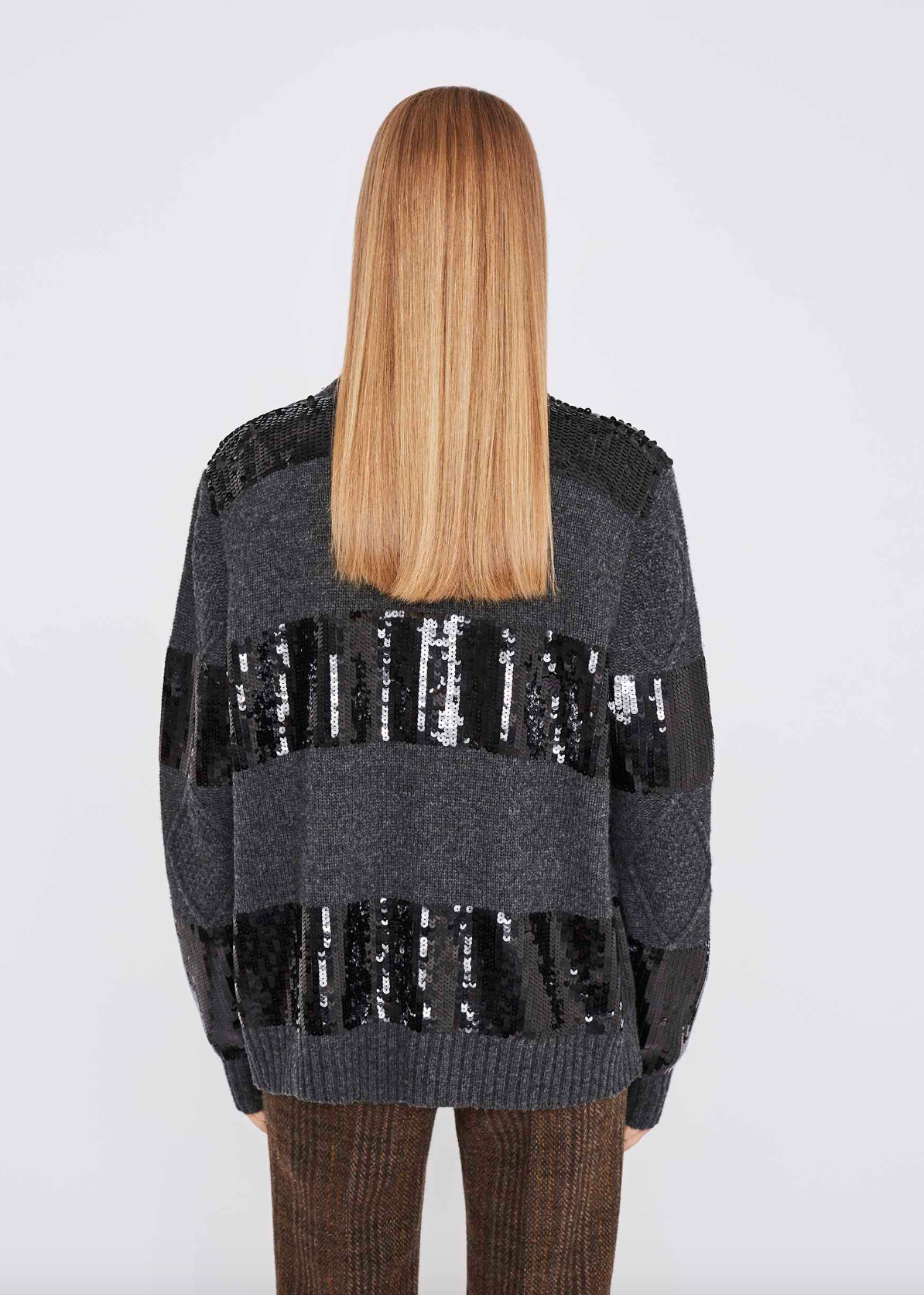 Graphite Sequin Stripe Cable Knit Jumper