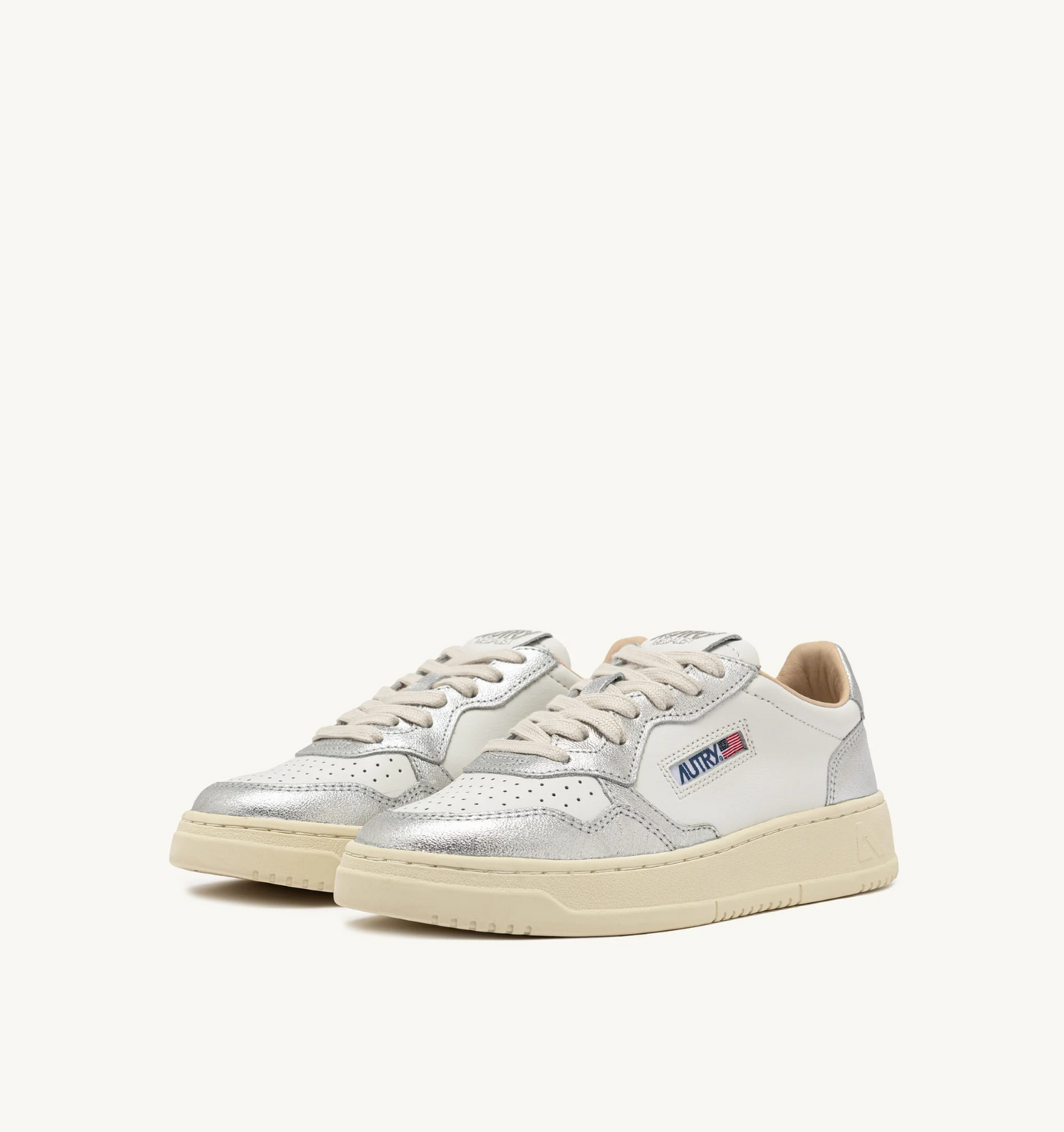 Medalist Silver & White Leather Sneakers