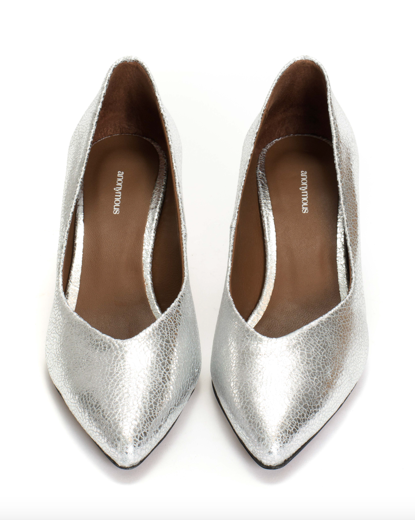 Trini Crackled Leather Silver Shoes