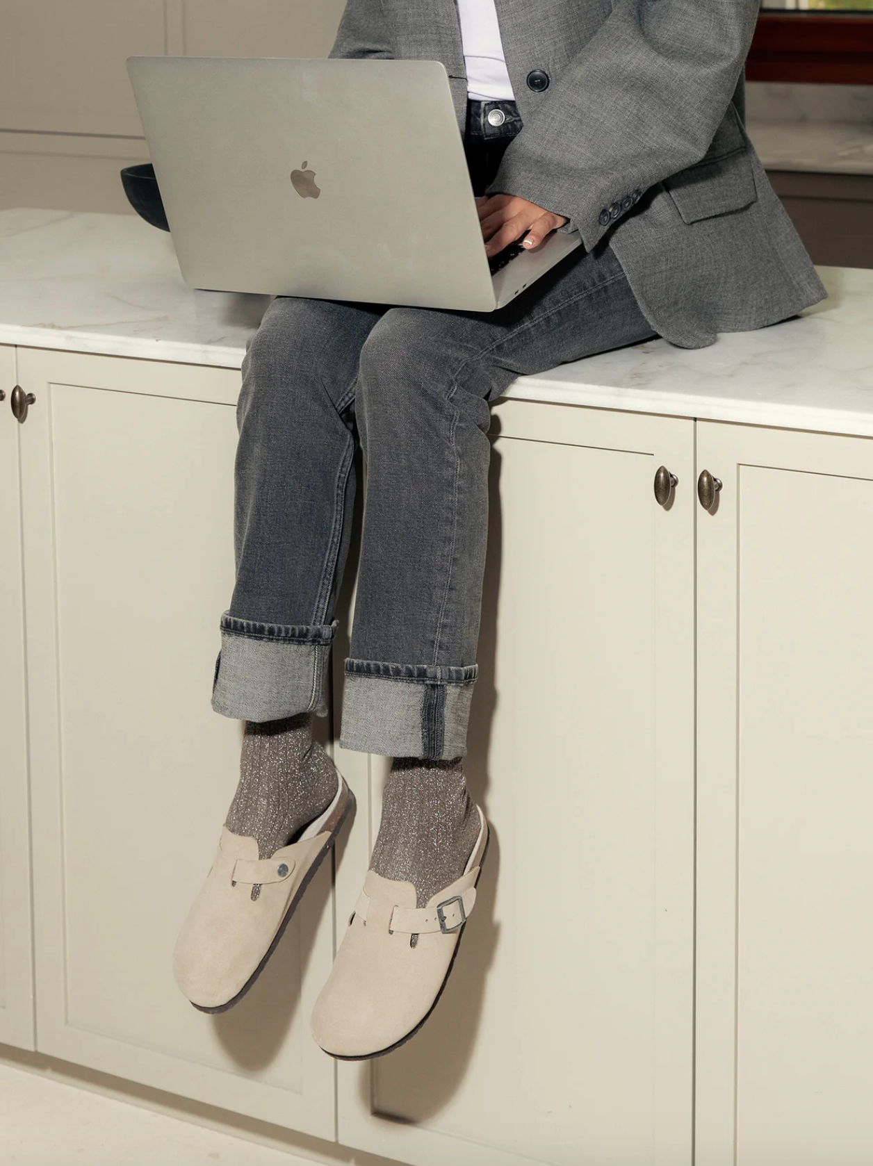 Riva Taupe Suede Leather Clogs