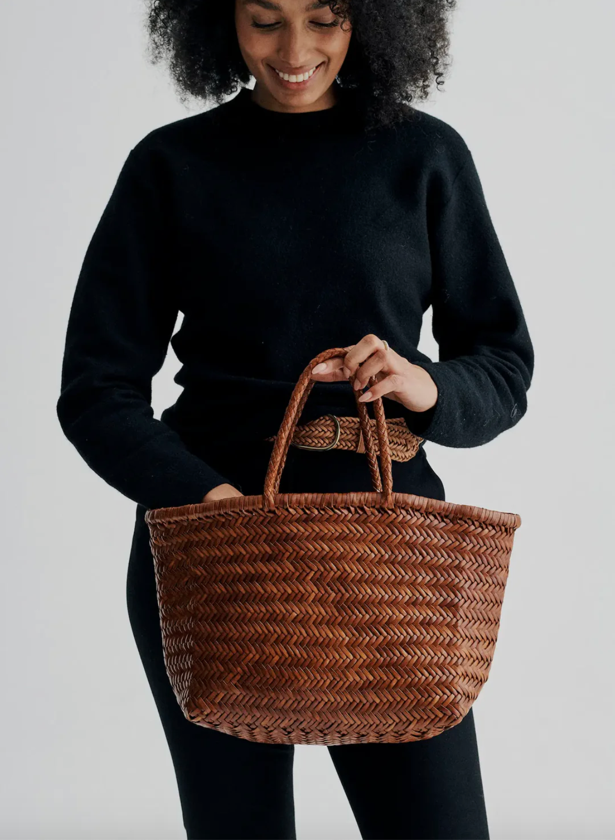 Bamboo Tan Triple Jump Woven Leather Bag