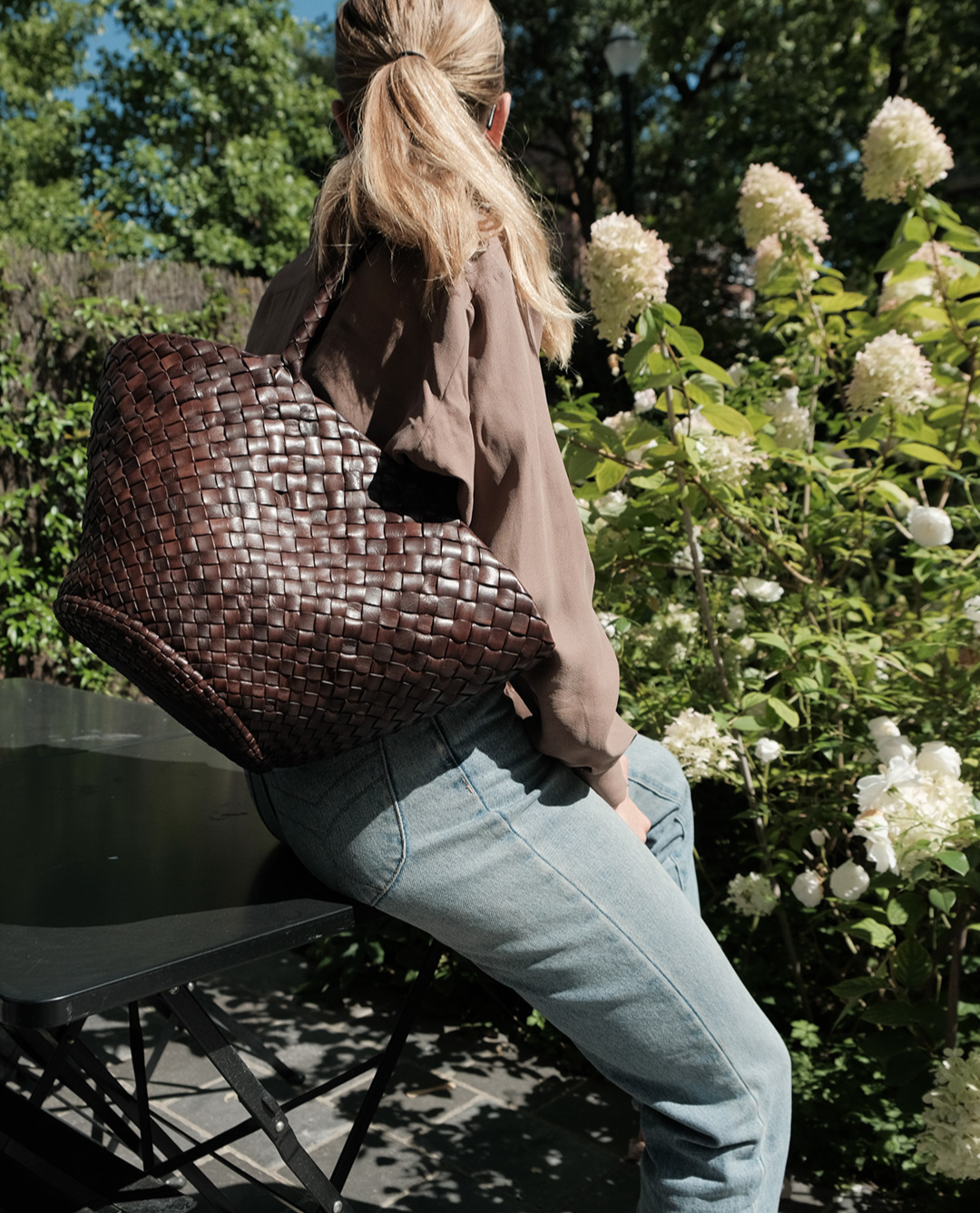 Egola Dark Brown Woven Leather Bag