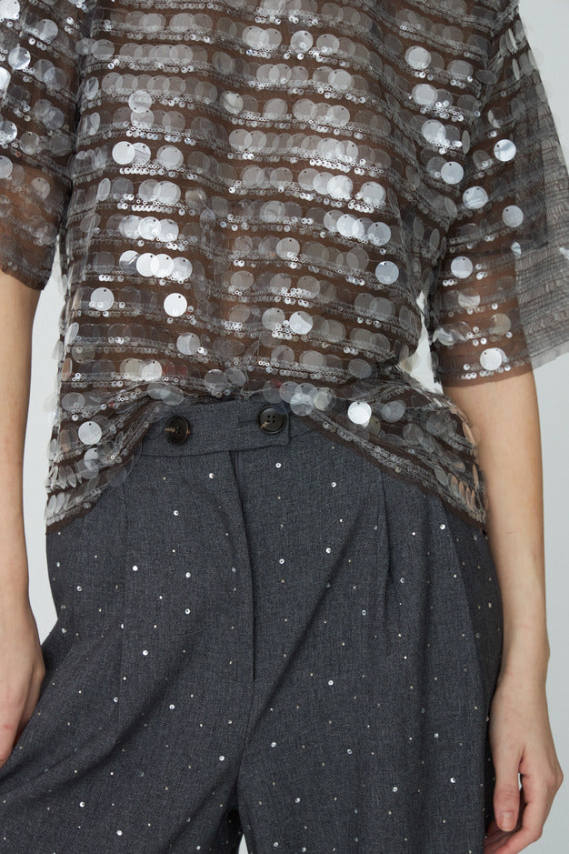 Silver Fractures Sequin Top