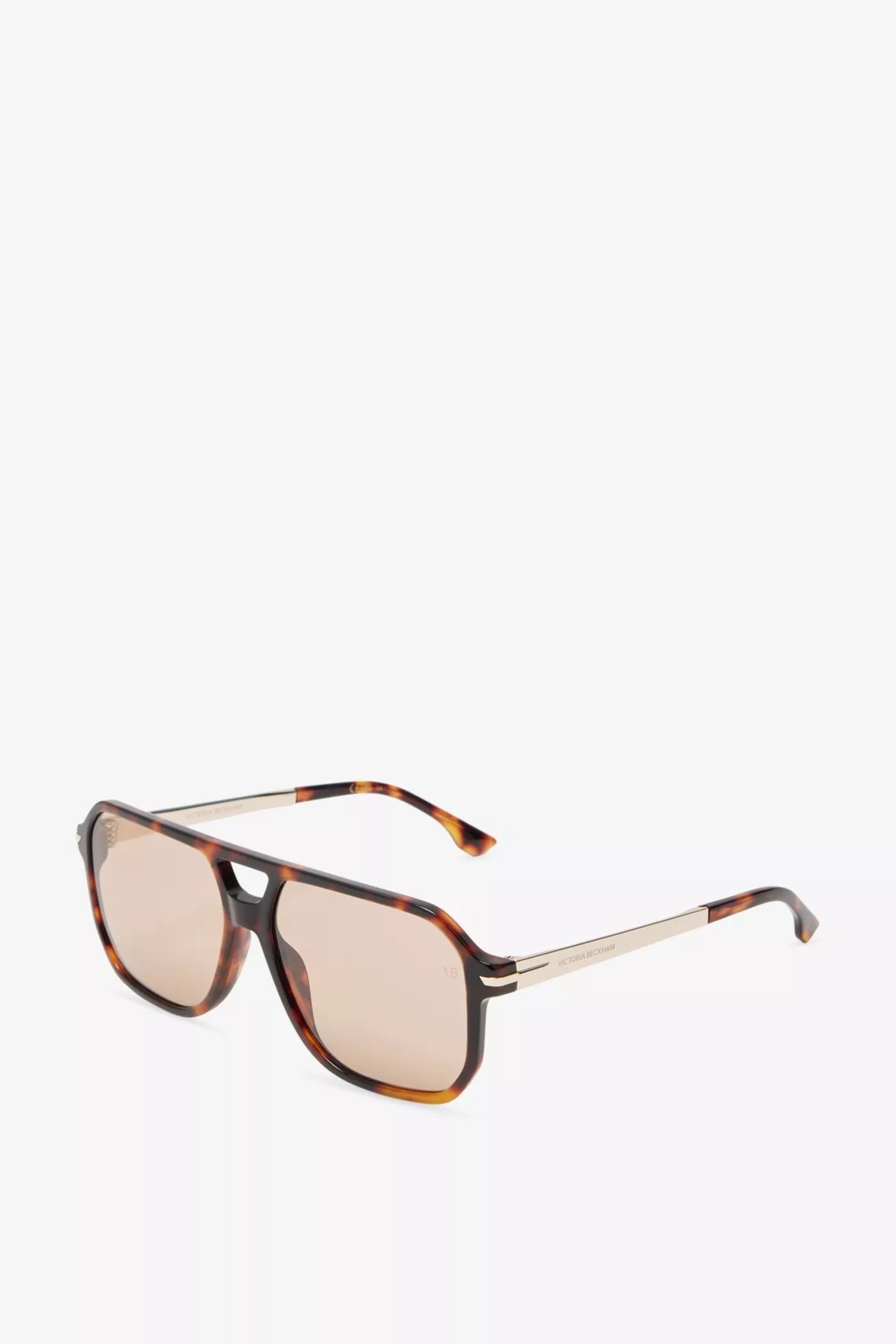 Sunglasses with tortoiseshell frame and brown lenses on a white background