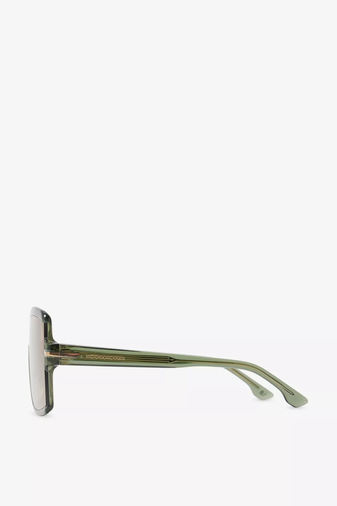 Sunglasses with a green frame on a white background