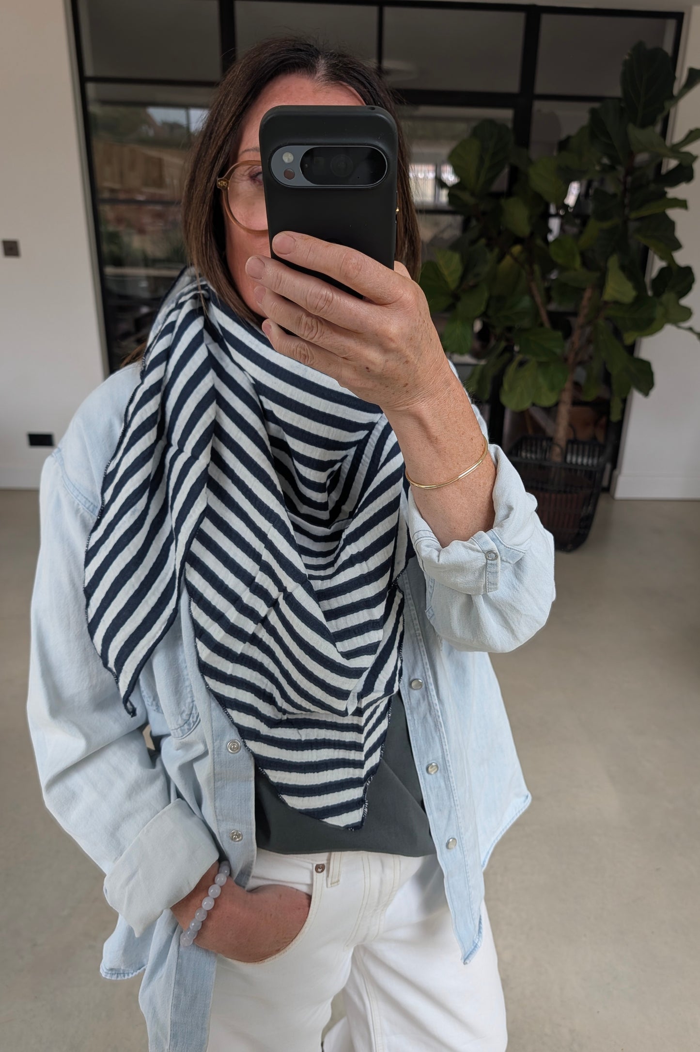 Cotton Stripe Triangle Scarf