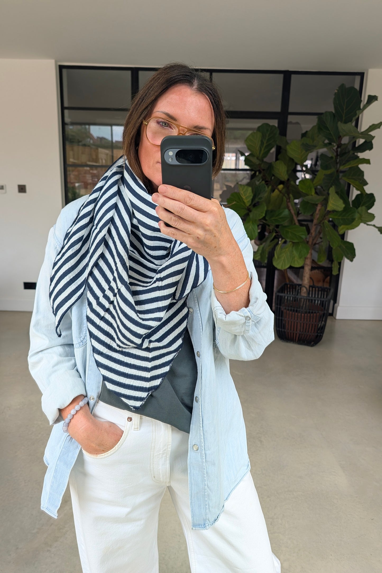 Cotton Stripe Triangle Scarf
