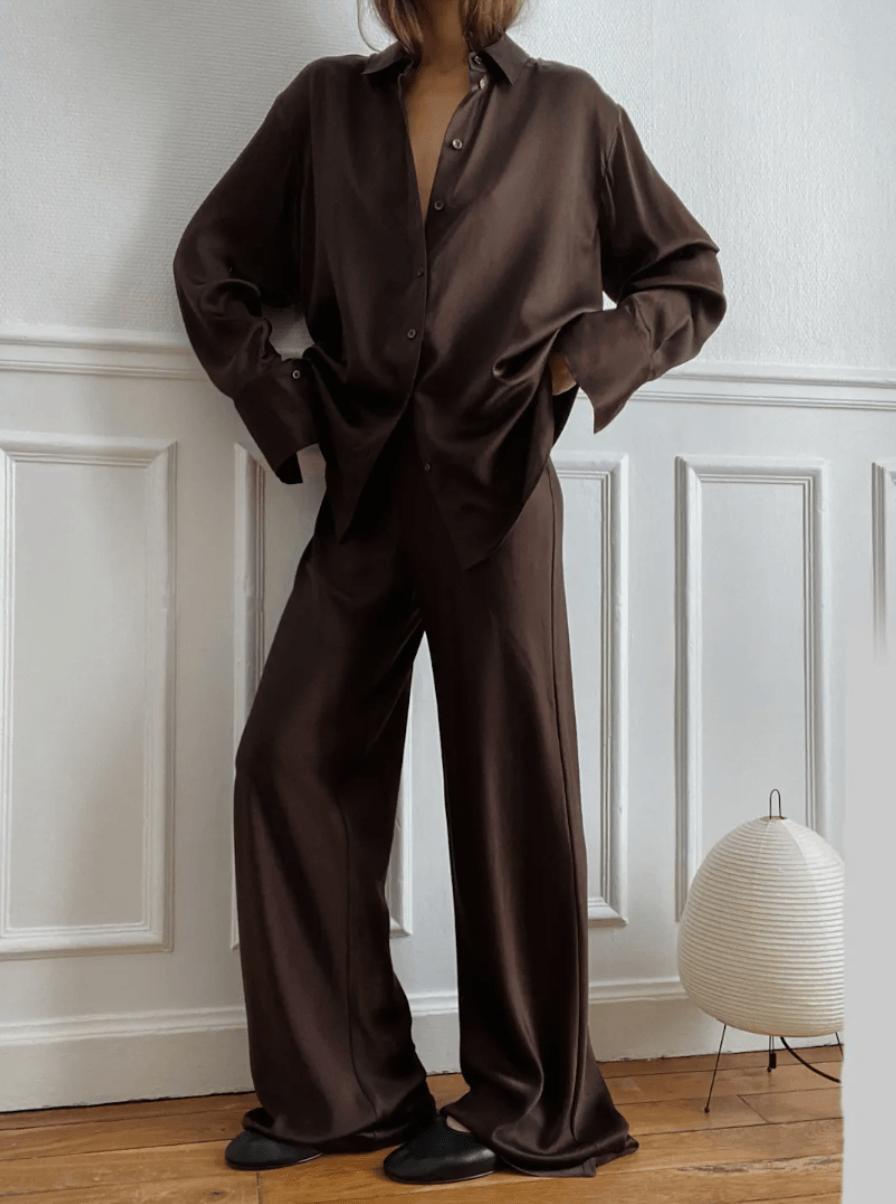 frame - Espresso Wide-Leg Pull-On Silk Trousers - 32 The Guild