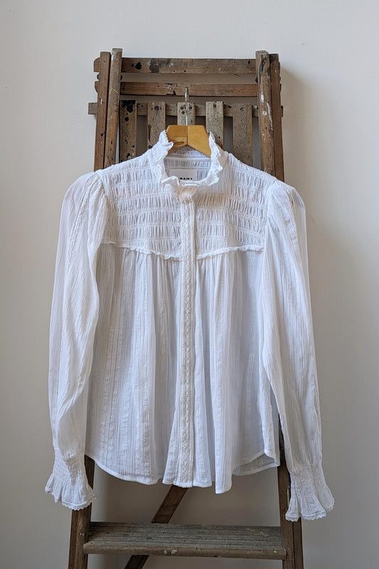 Marant Etoile - Idaline White Smocked Ruffle Shirt - 32 The Guild