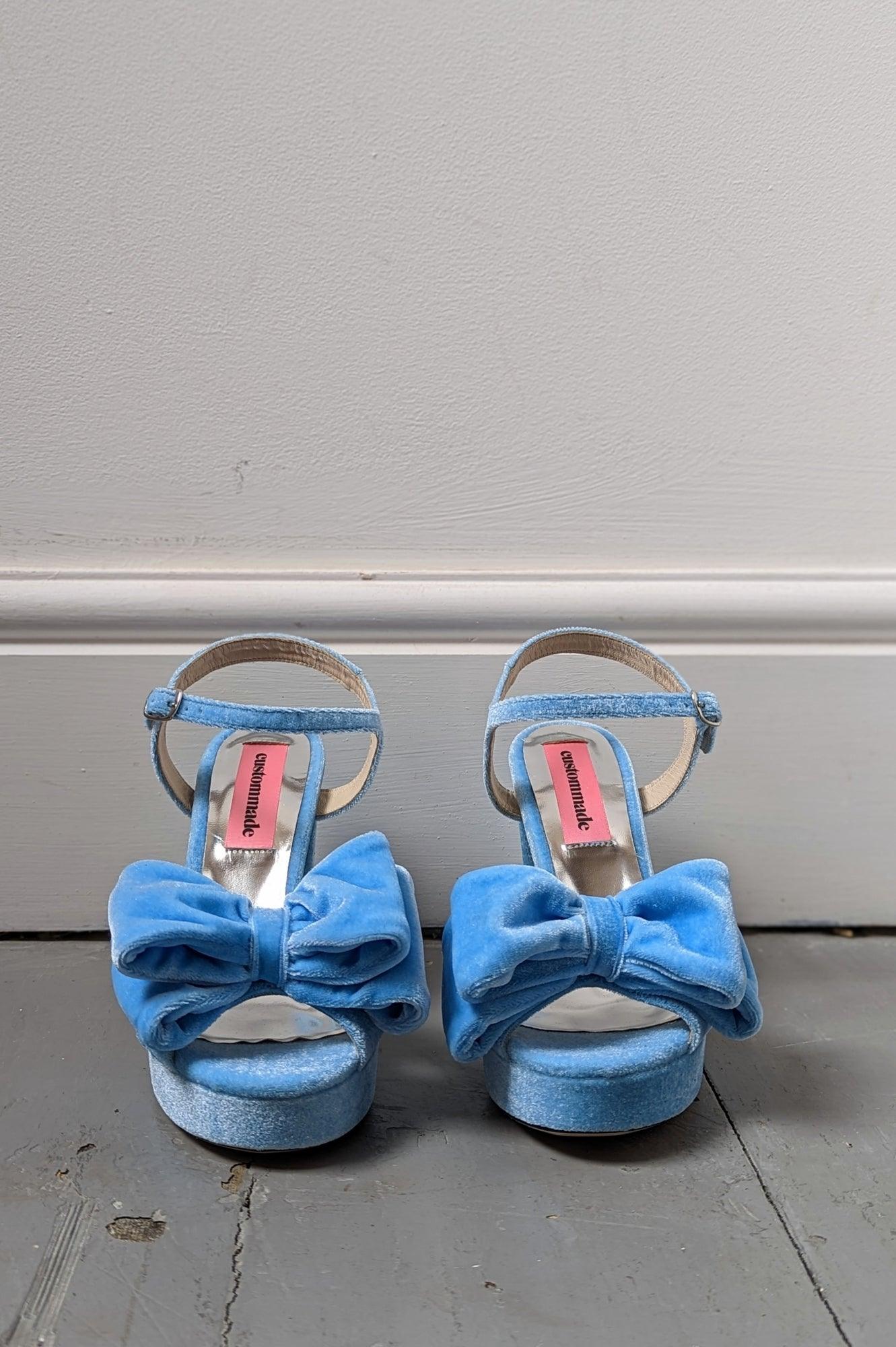 custommade - Melody Blue Velvet Platform Sandals - 32 The Guild