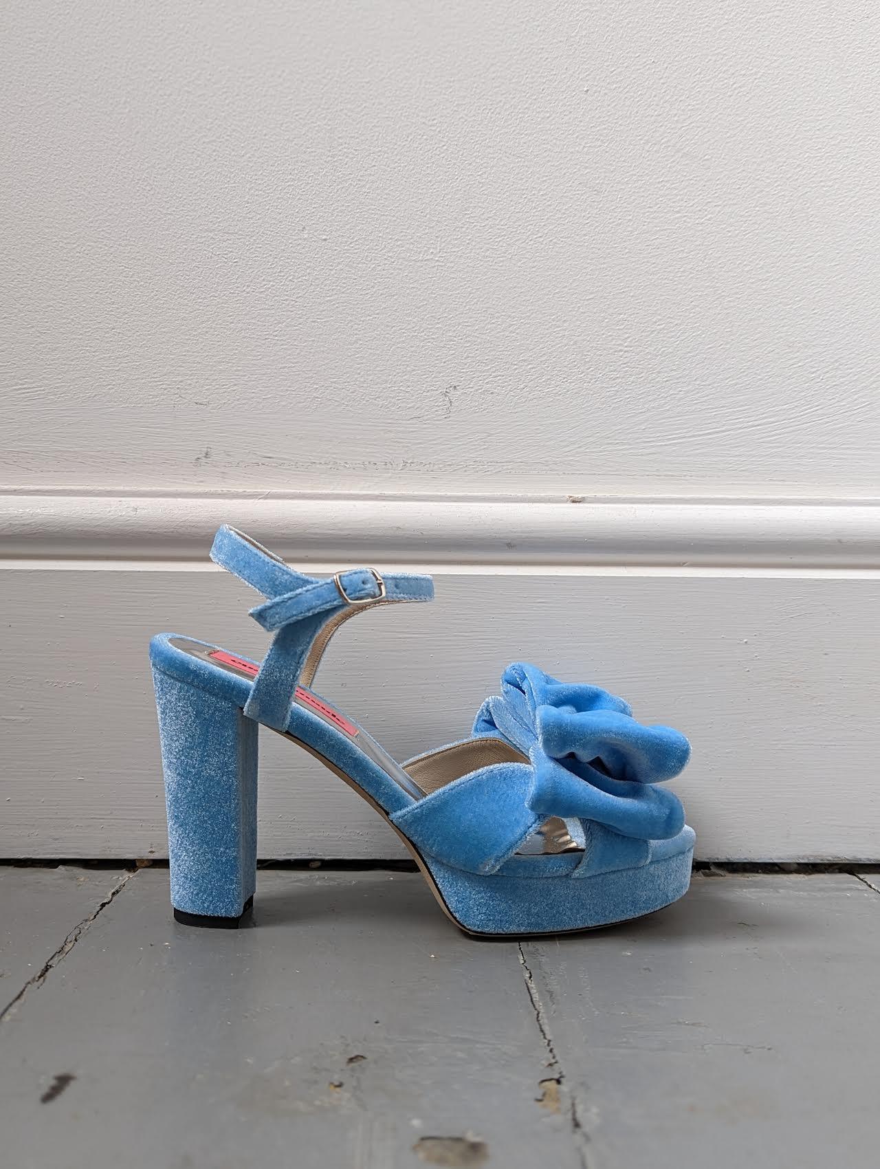custommade - Melody Blue Velvet Platform Sandals - 32 The Guild