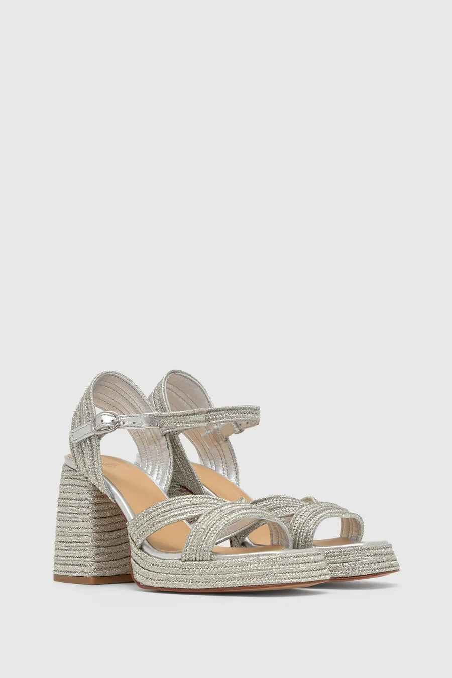 Valle Oro Platino Silver Braided Platform Sandals