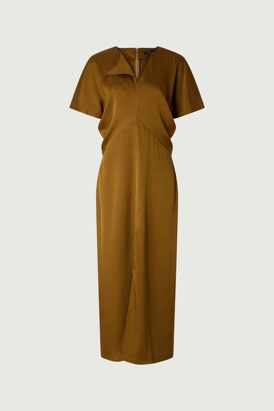 Ella Draped Dress in Fluid Bronze Twill