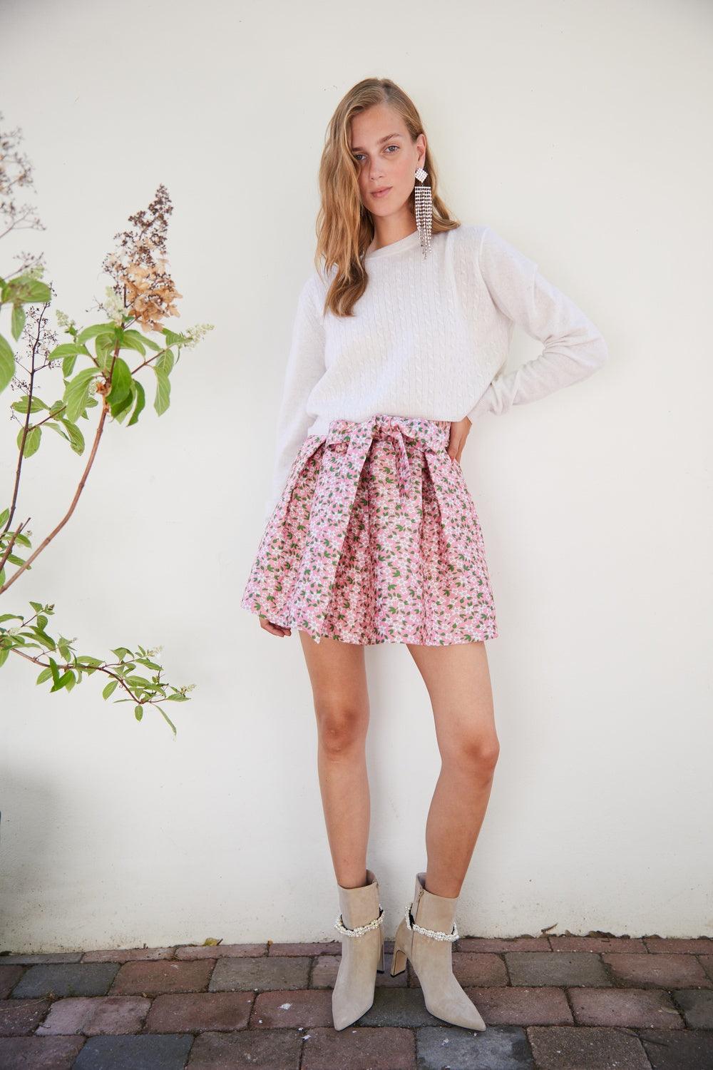 Pink pleated cheap skirt floral