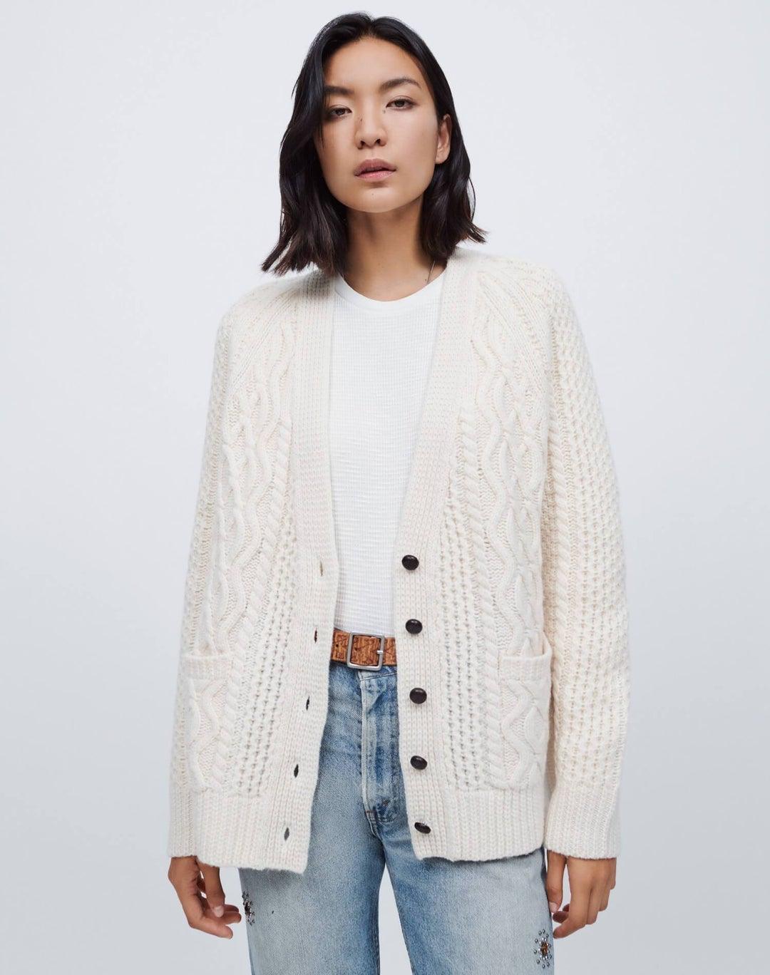 Ivory cable outlet knit cardigan