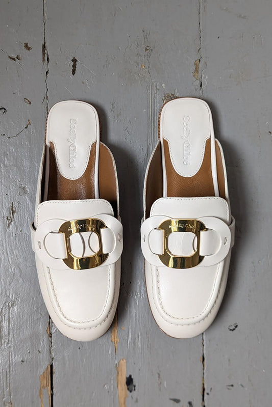 See By Chloe - Chany Natural White Leather Mule Sandals - 32 The Guild 