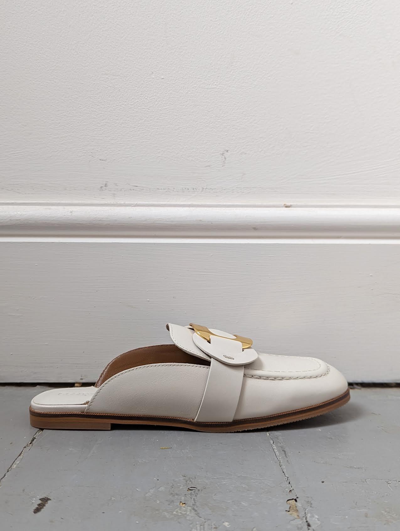 See By Chloe - Chany Natural White Leather Mule Sandals - 32 The Guild 