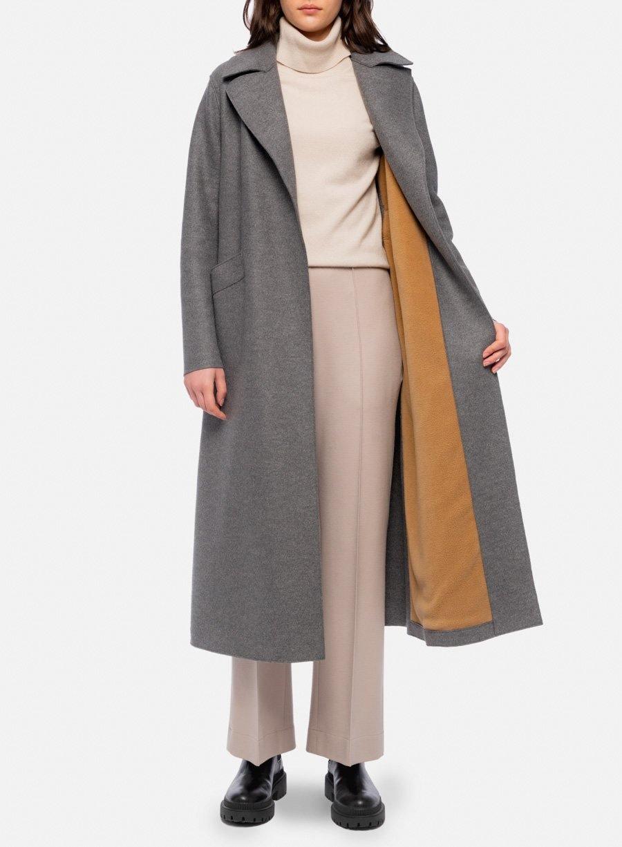 Grey Mouline Pressed Wool Maxi Coat