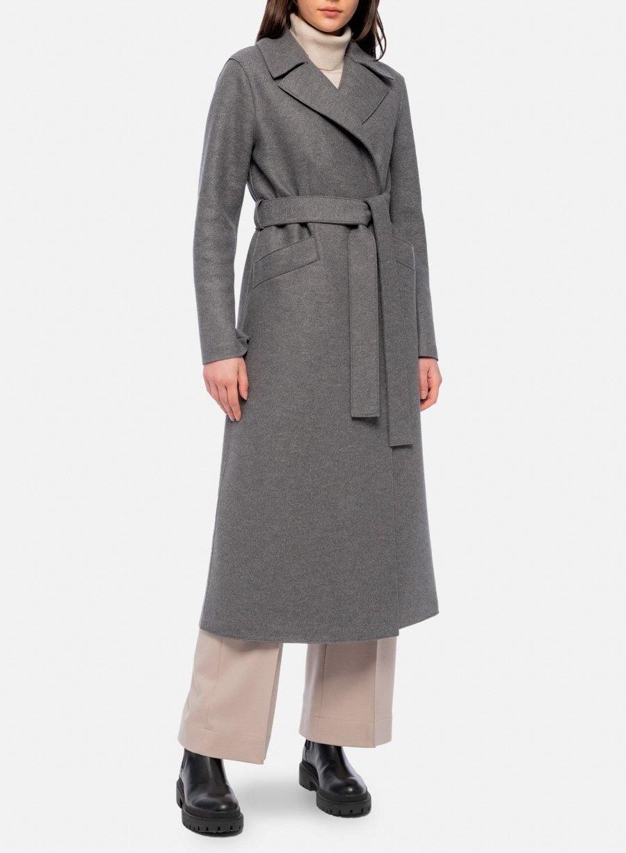 Grey Mouline Pressed Wool Maxi Coat