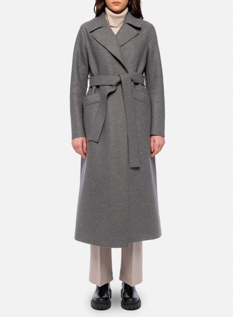 Grey Mouline Pressed Wool Maxi Coat