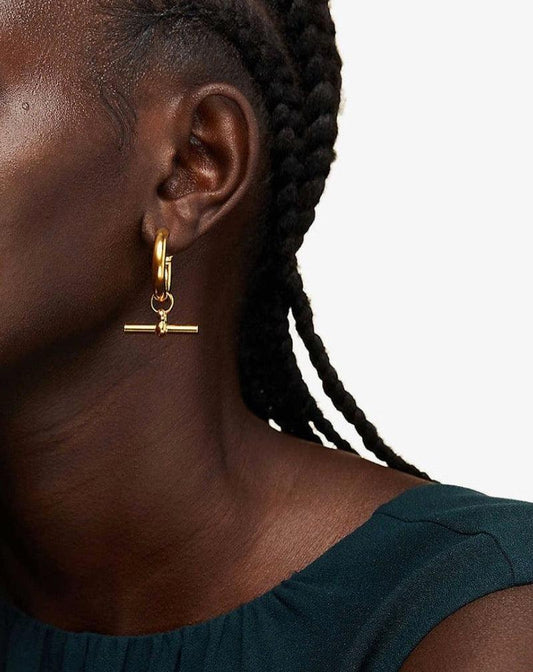 Tilly Sveaas - Large Gold T-Bar Hoop Earrings - 32 The Guild 