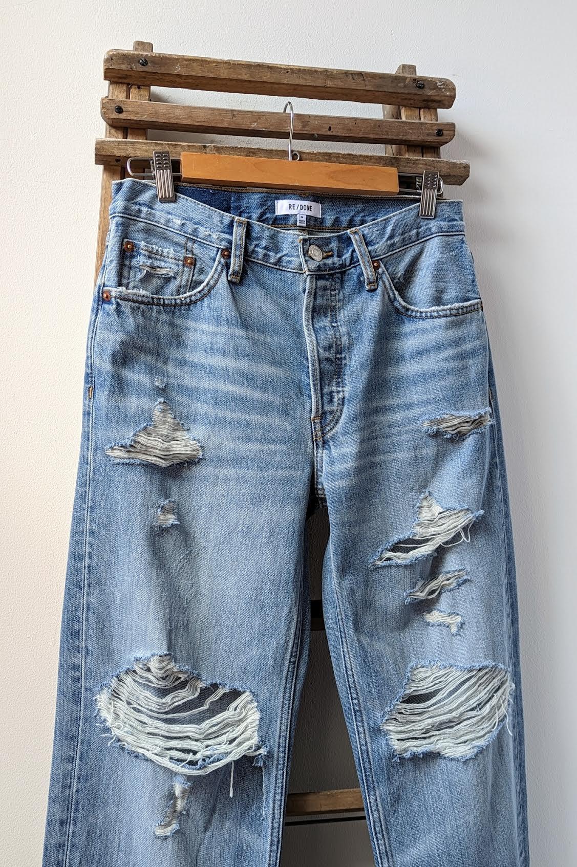 Re/Done - Loose Long Ripped & Faded Indigo Jeans - 32 The Guild 