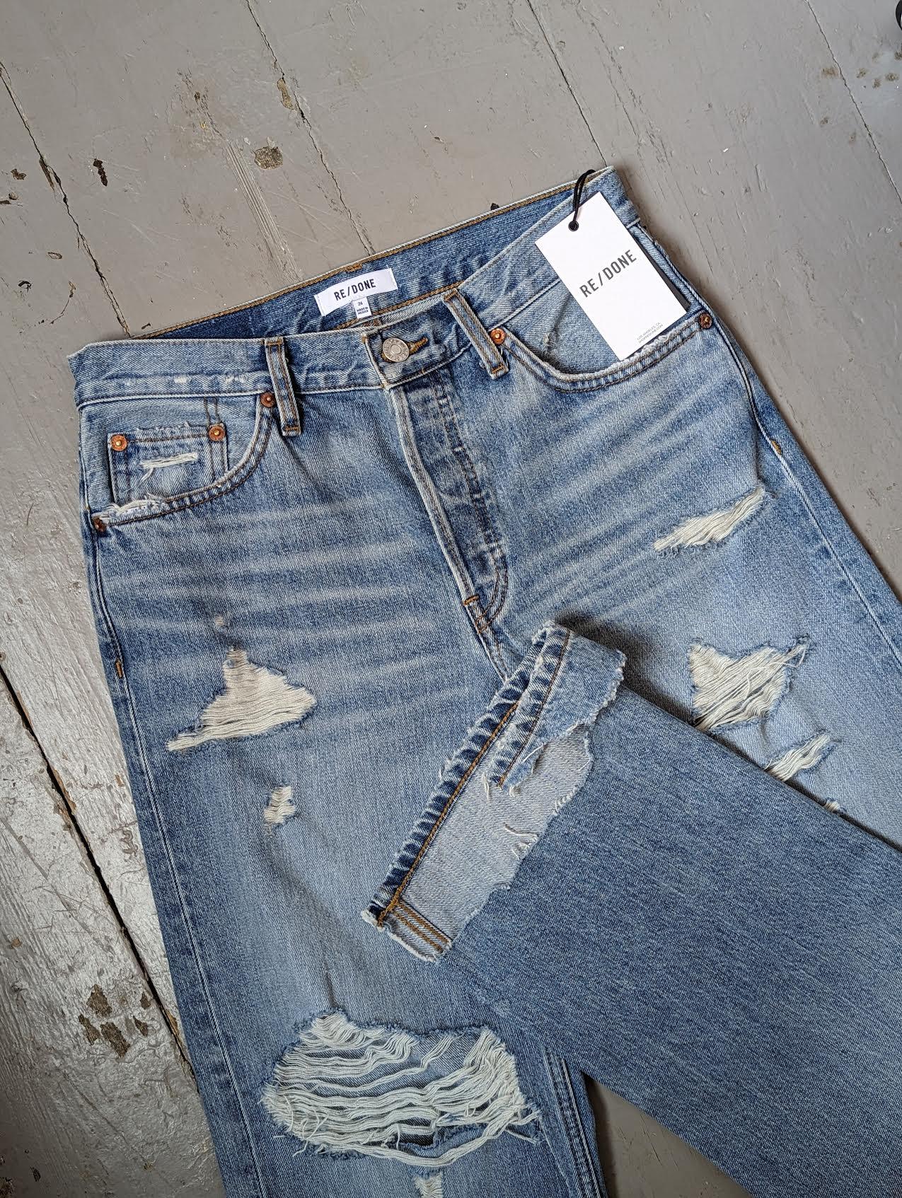 Re/Done - Loose Long Ripped & Faded Indigo Jeans - 32 The Guild 