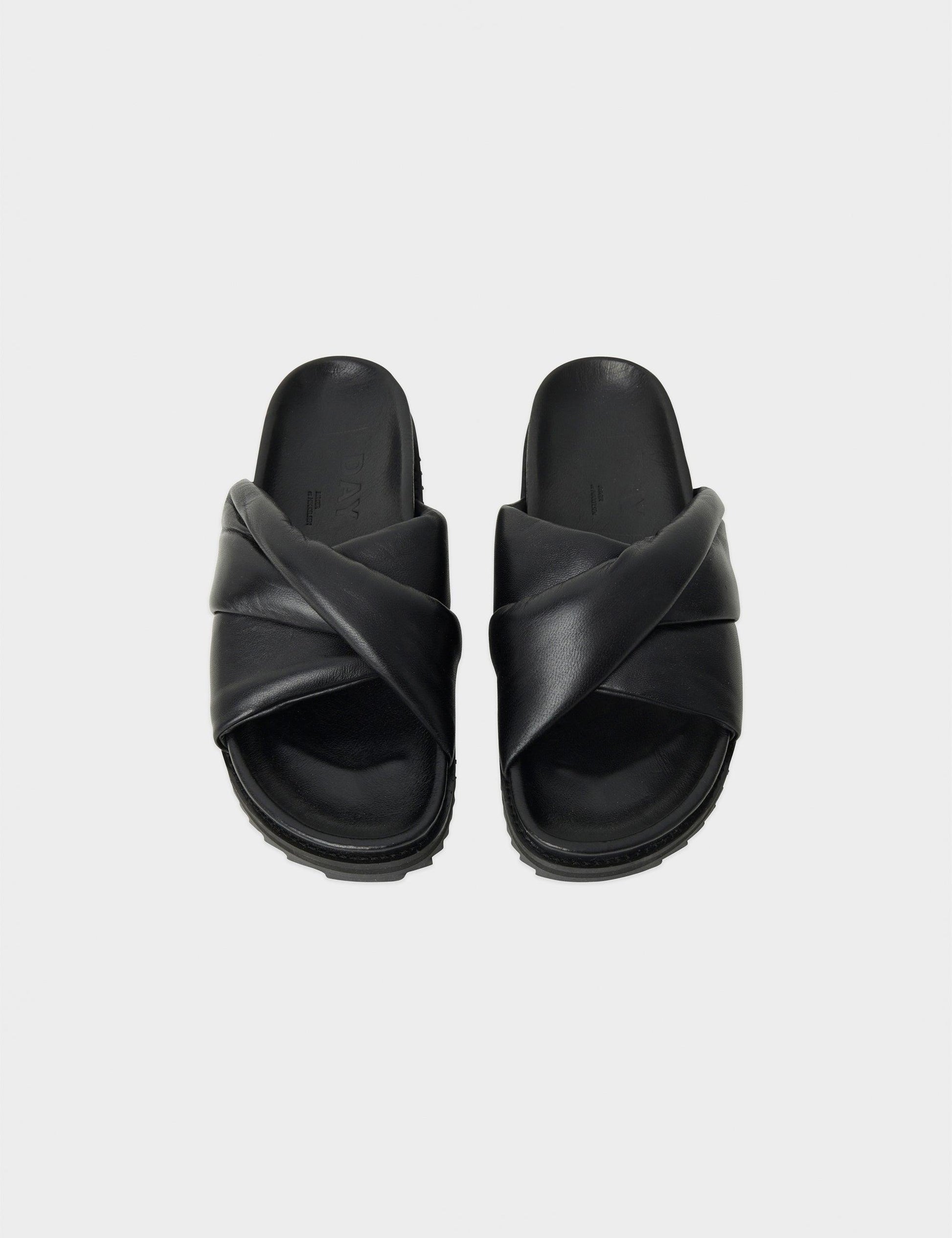 DAY BIRGER - Nairobi Black Leather Padded Twist  Sandals - 32 The Guild 